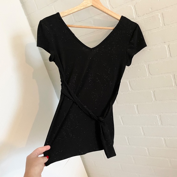 Vintage Y2K Babydoll top Slinky Shimmery tie back Empire waist Dark fairy S - Picture 9 of 10